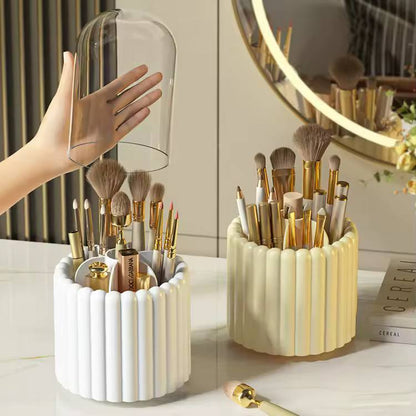 Cosmetic Brush Storage Case 360 Rotating Makeup Brush Holder with Dustproof Lid