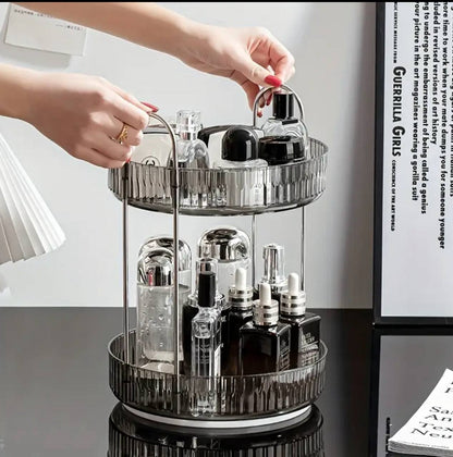360 DEGREE 2 TIER ROTATING  MULTIFUNCTIONAL TRANSPARENT MAKEUP/COSMETIC ORGANIZER.