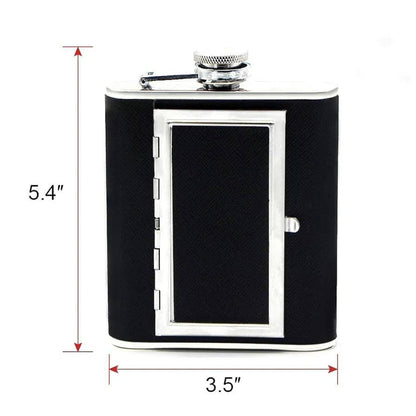 Stainless steel hip flask with a hidden cigarette storage