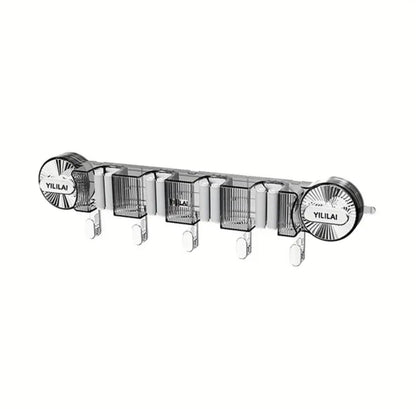 4-Holes Multi-Purpose Hooks Mop Hanger / Rack with  Hanging Hooks & Self adhesive Stickers