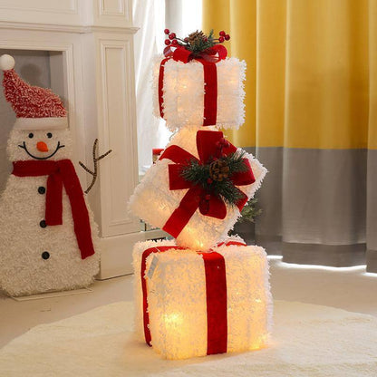 3PCS SET CHRISTMAS DECORATION GIFT BOX WITH LIGHTS
