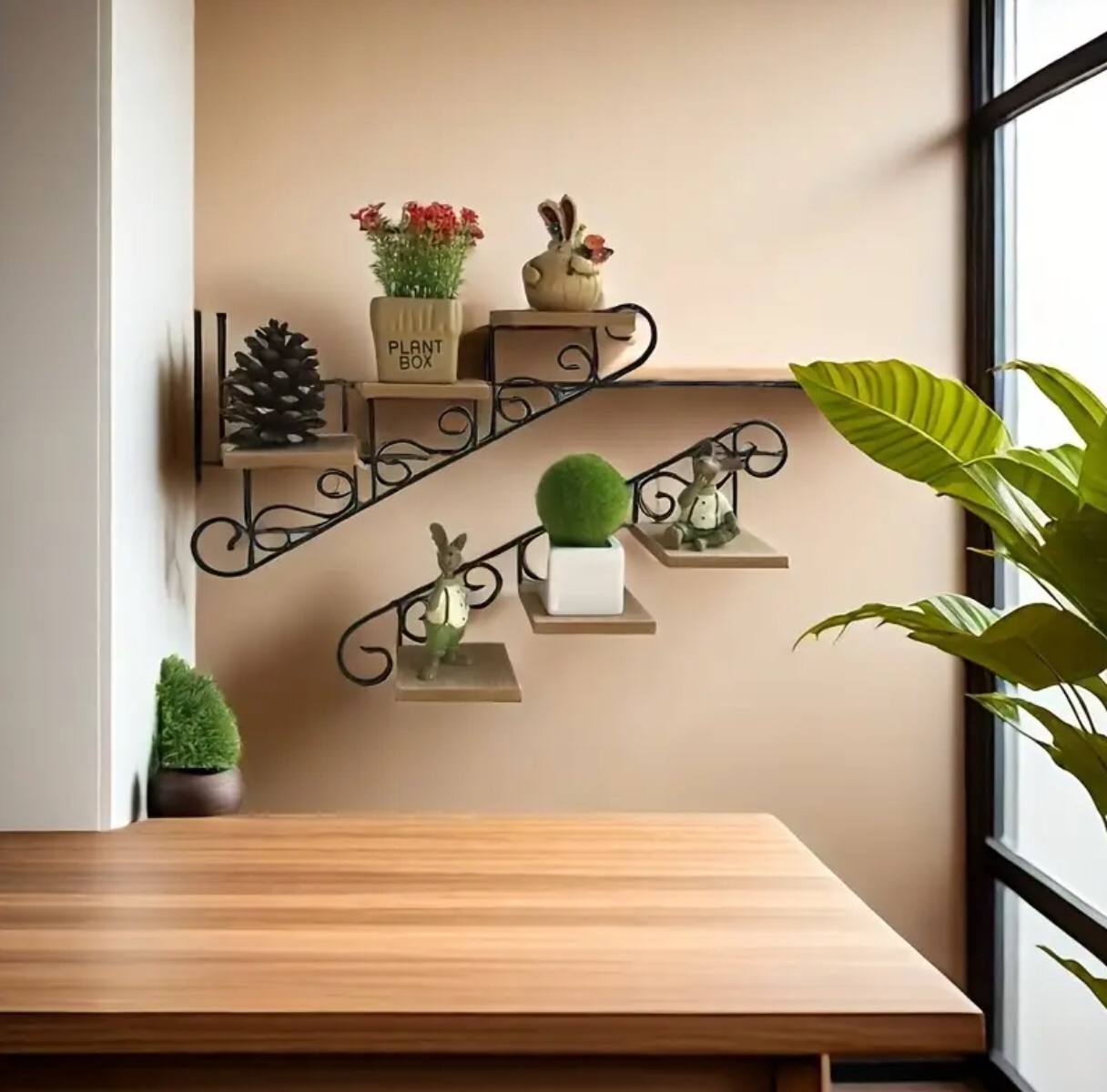Staircase wall hanging flower shelf
