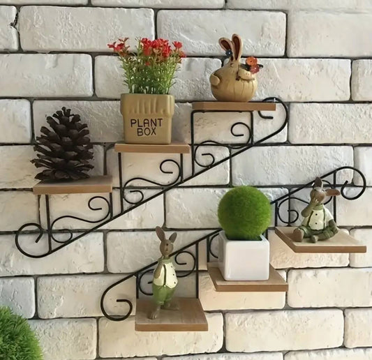 Staircase wall hanging flower shelf