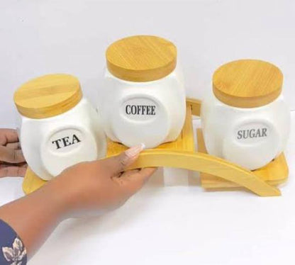 3pcs canisters set with Bamboo Stand