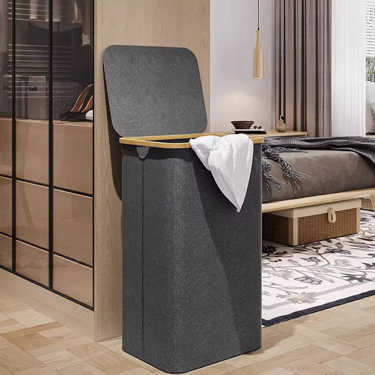 Foldable laundry basket with lid