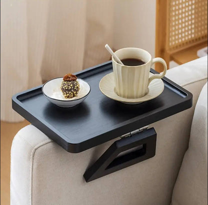Foldable wooden sofa armrest tray clip on table for couch convenience