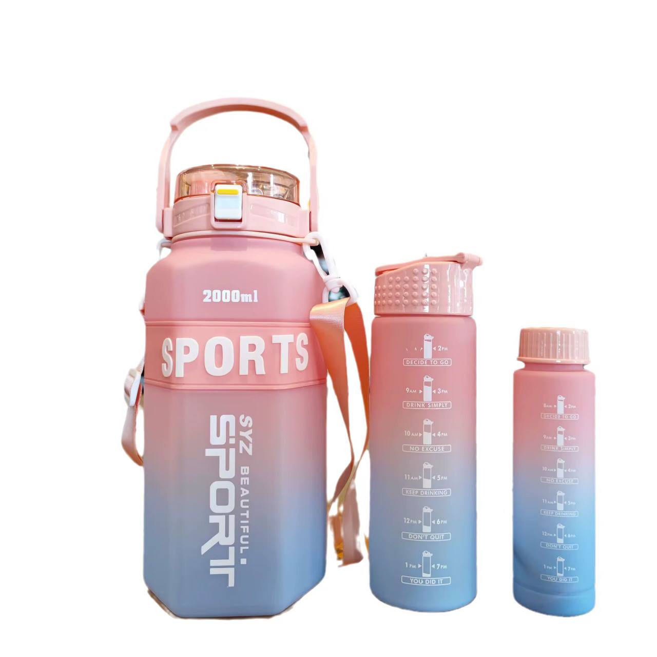 High quality hexagonal Sports 3in1 multi - colour motivation water bottle.