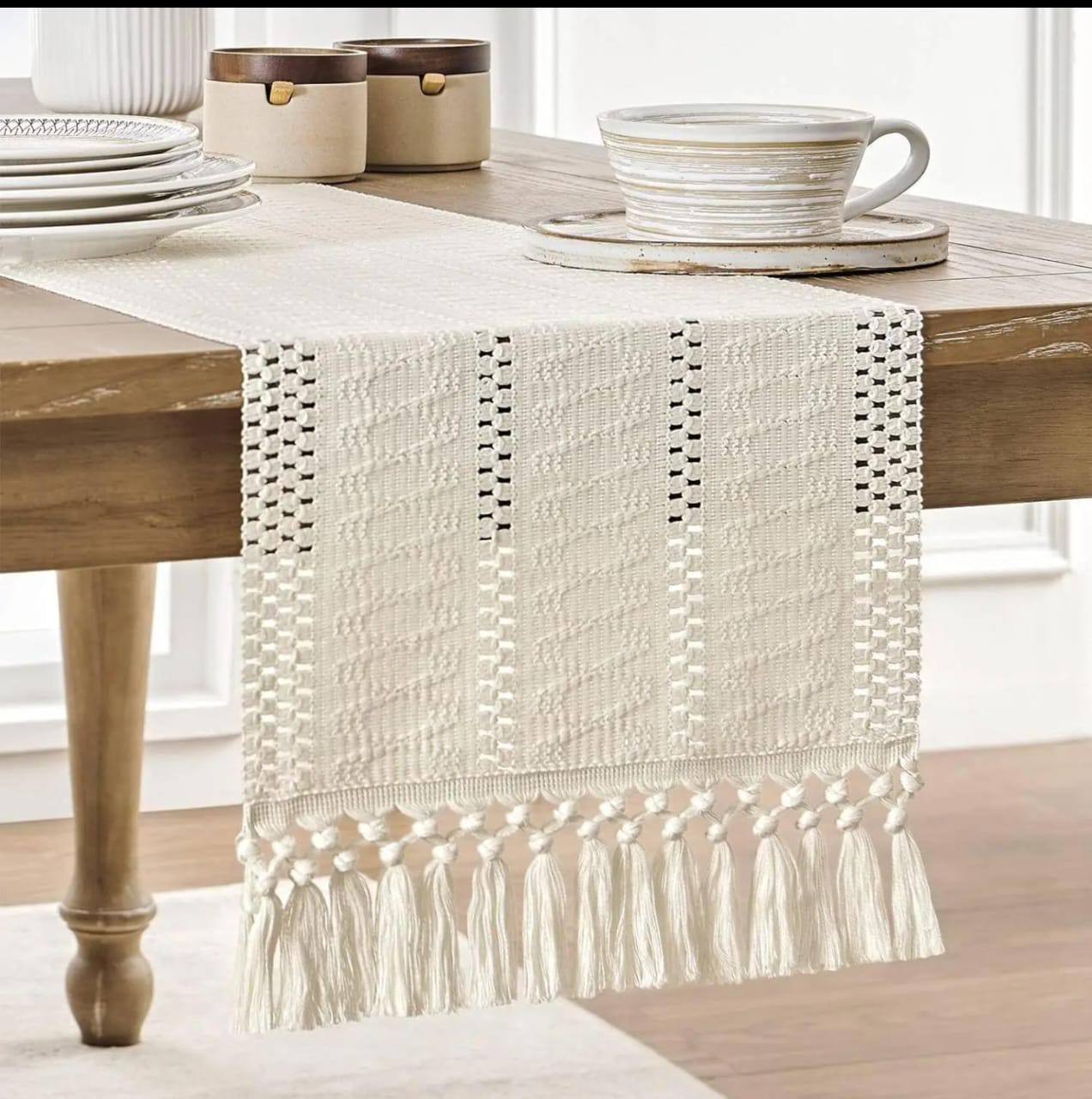High quality Boho woven  table runner/bed runner with tassels.