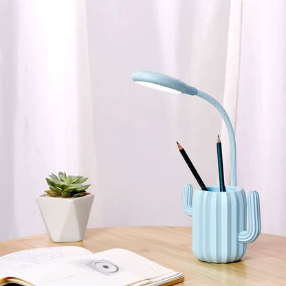 Rechargeable foldable cactus desk lamp with a pen holder