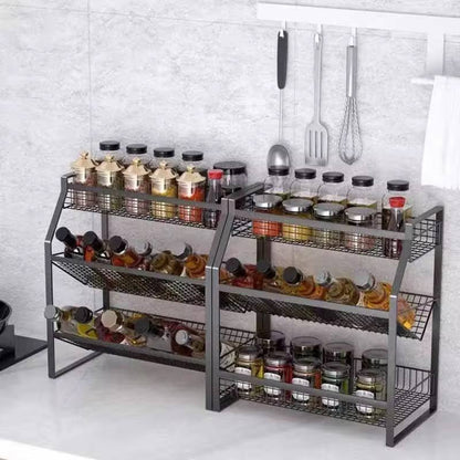3 TIER MULTIFUNCTIONAL METALLIC KITCHEN SPICE RACK