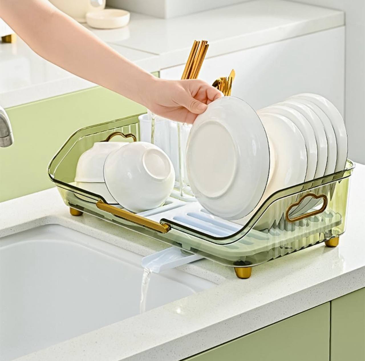 Golden handles, Strong acrylic, Self draining Bowl rack