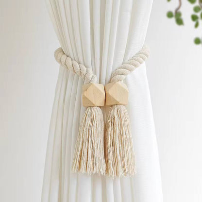Hand-woven solid wood magnetic knot curtain tiebacks with Boho style