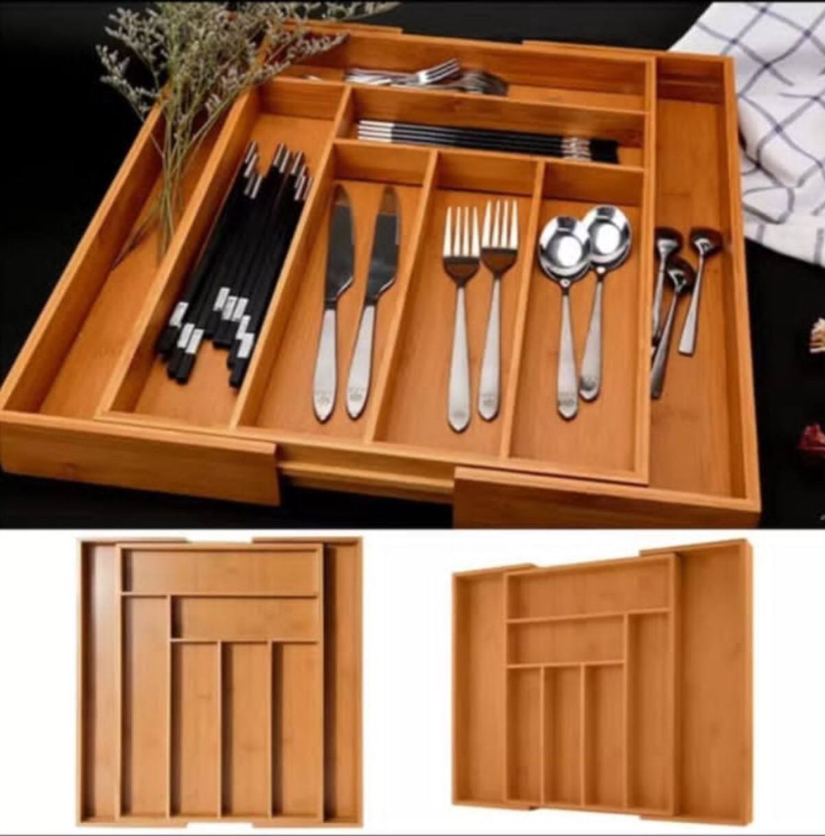 Expandable Bamboo cutlery organizer