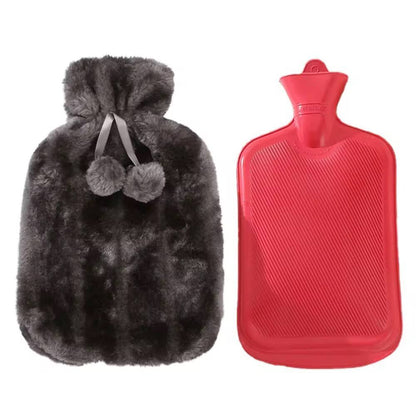 Hot Water Bottle with Faux Fur Fleece Cover