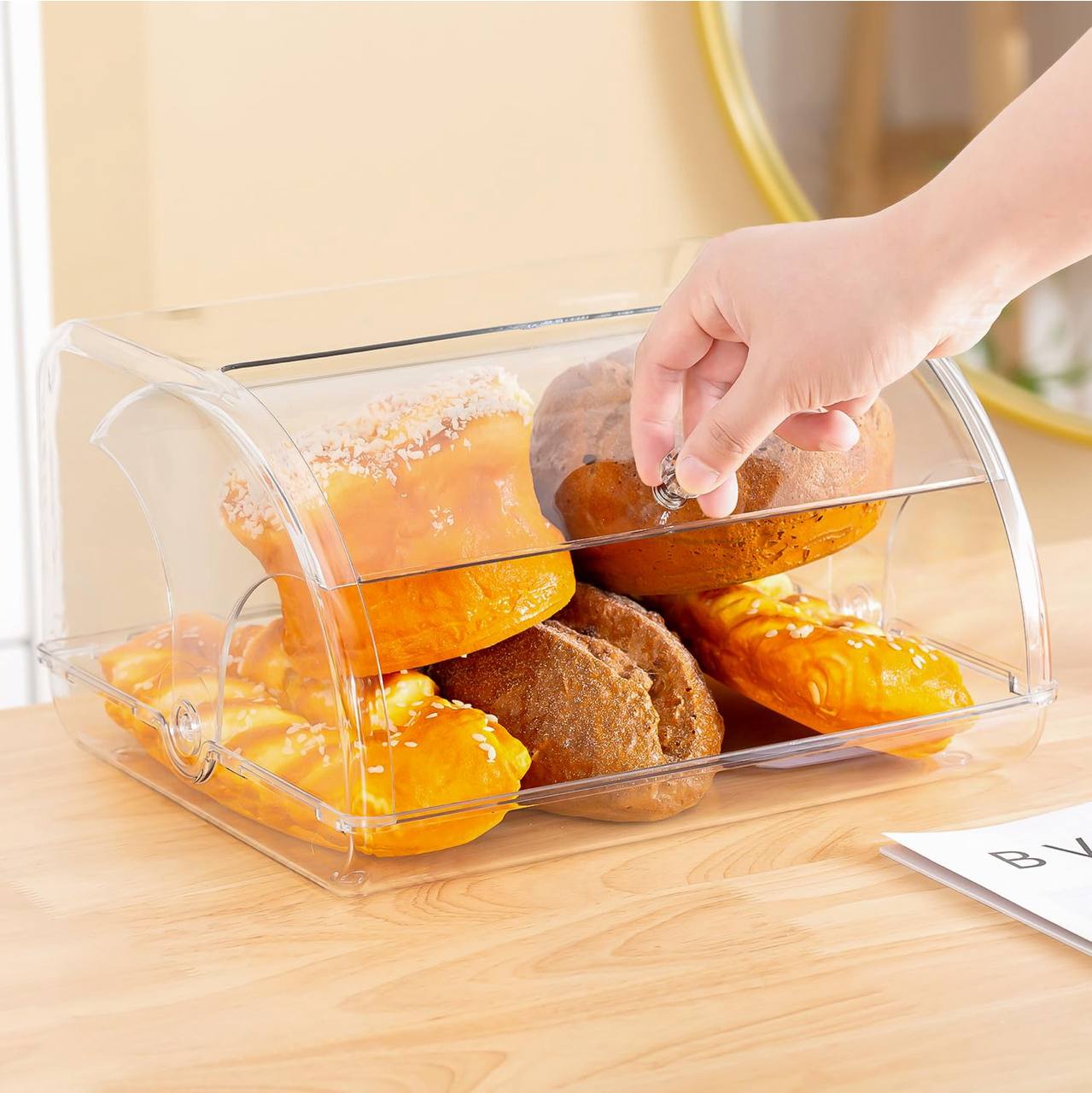 Bread storage organizer cookies with roll up lid