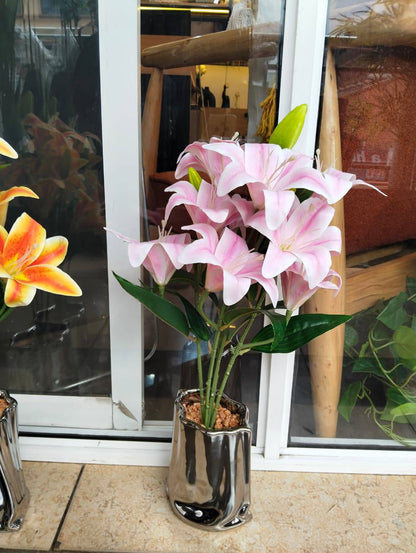 Table Top Big  Silver Potted Flowers