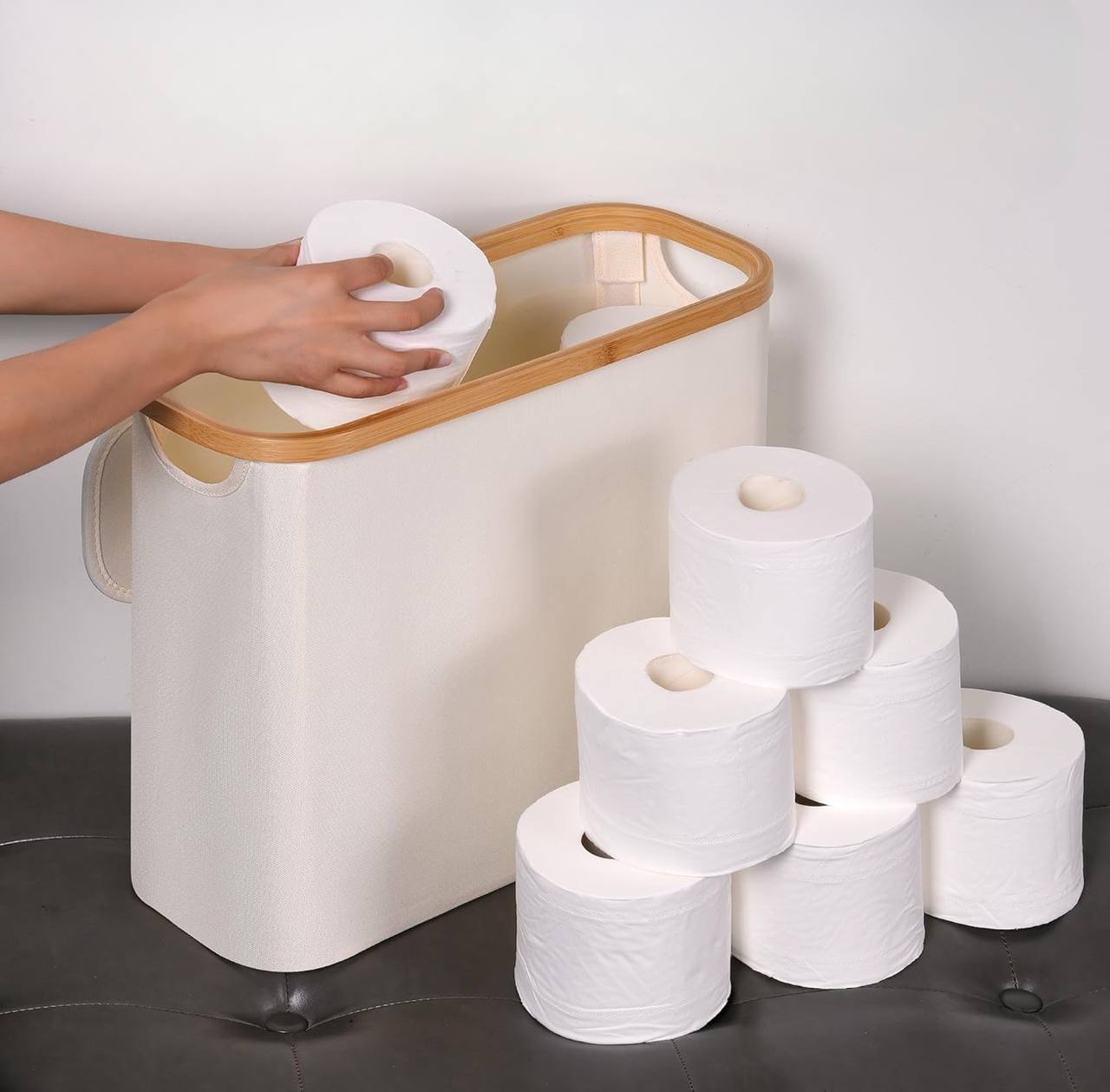 Slim Bathroom Storage bag with Bamboo Lid