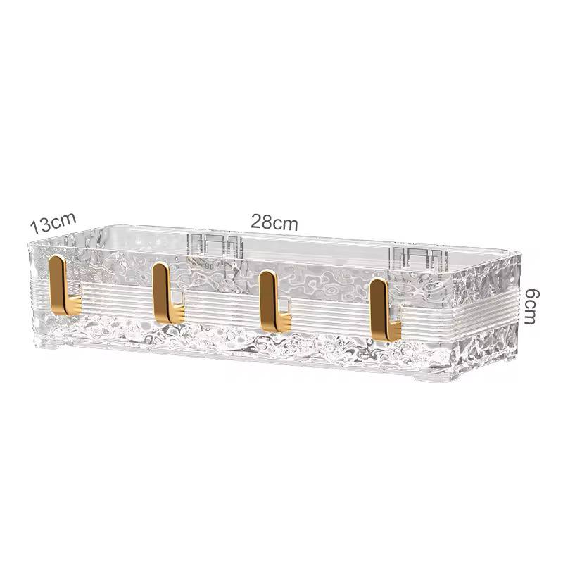 Acrylic Wave Patterned Storage Shelf with gold colored hooks