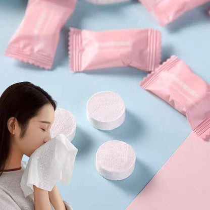 Compressed washcloth/ disposable cotton face towel.