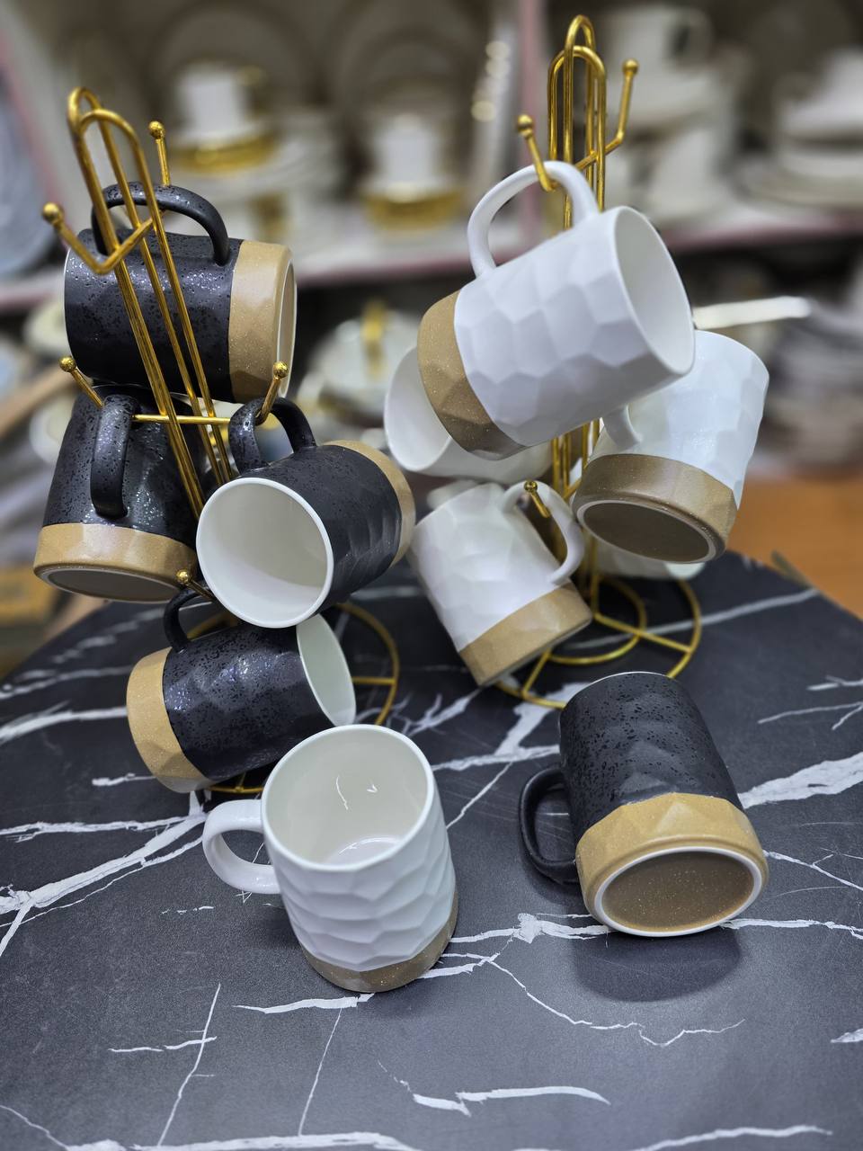 Double wall Nordic vertical stripped Ceramic Coffee Mugs