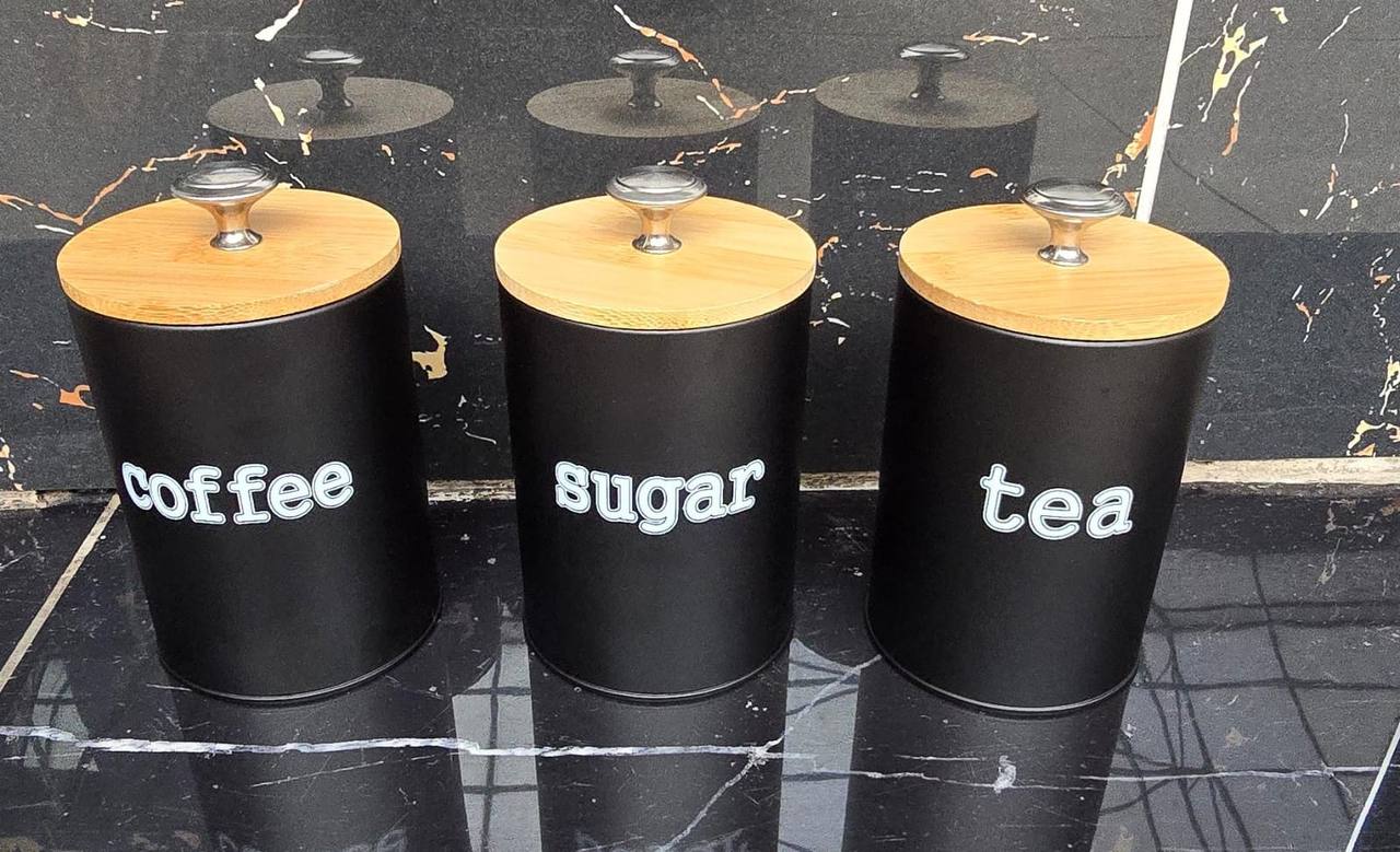 3pc Alloy  Canister Set with Bamboo Lid