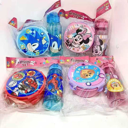 Combo Disney cartoon themed, Sonic, paw patrol, Spiderman, Mickey mouse 2-in-1 Lunch Box with bottle Set with straw