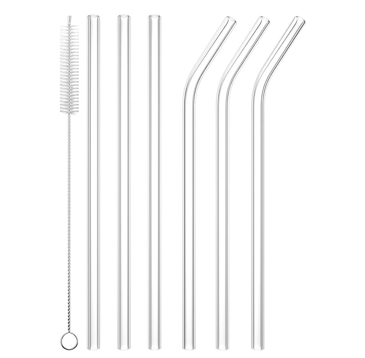 6 pcs Clear High Borosilicate Glass straw set with 1 pc Cleaning Brush..