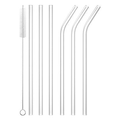 6 pcs Clear High Borosilicate Glass straw set with 1 pc Cleaning Brush..