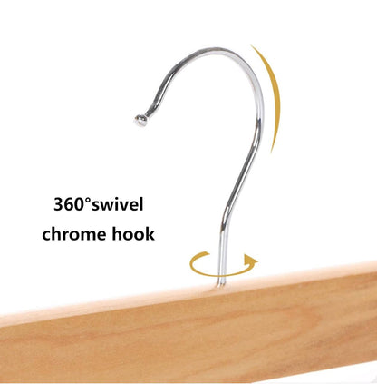 5pcs High Grade Natural Wooden Hangers Skirt Pants Hangers with Clips and 360° Swivel Hook