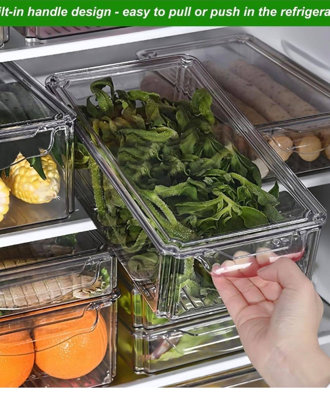 4 pcs Big capacity BPA-Free Stackable acrylic Fridge Organizer Bins with Lids