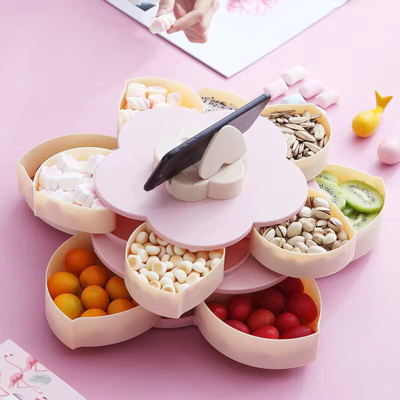 Plum-Shaped Rotating Fruit Bowl With Mobile Phone Holder / Snacks Box