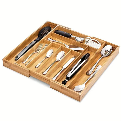 Multifunctional Big bamboo Expandable wooden cutlery drawer organizer