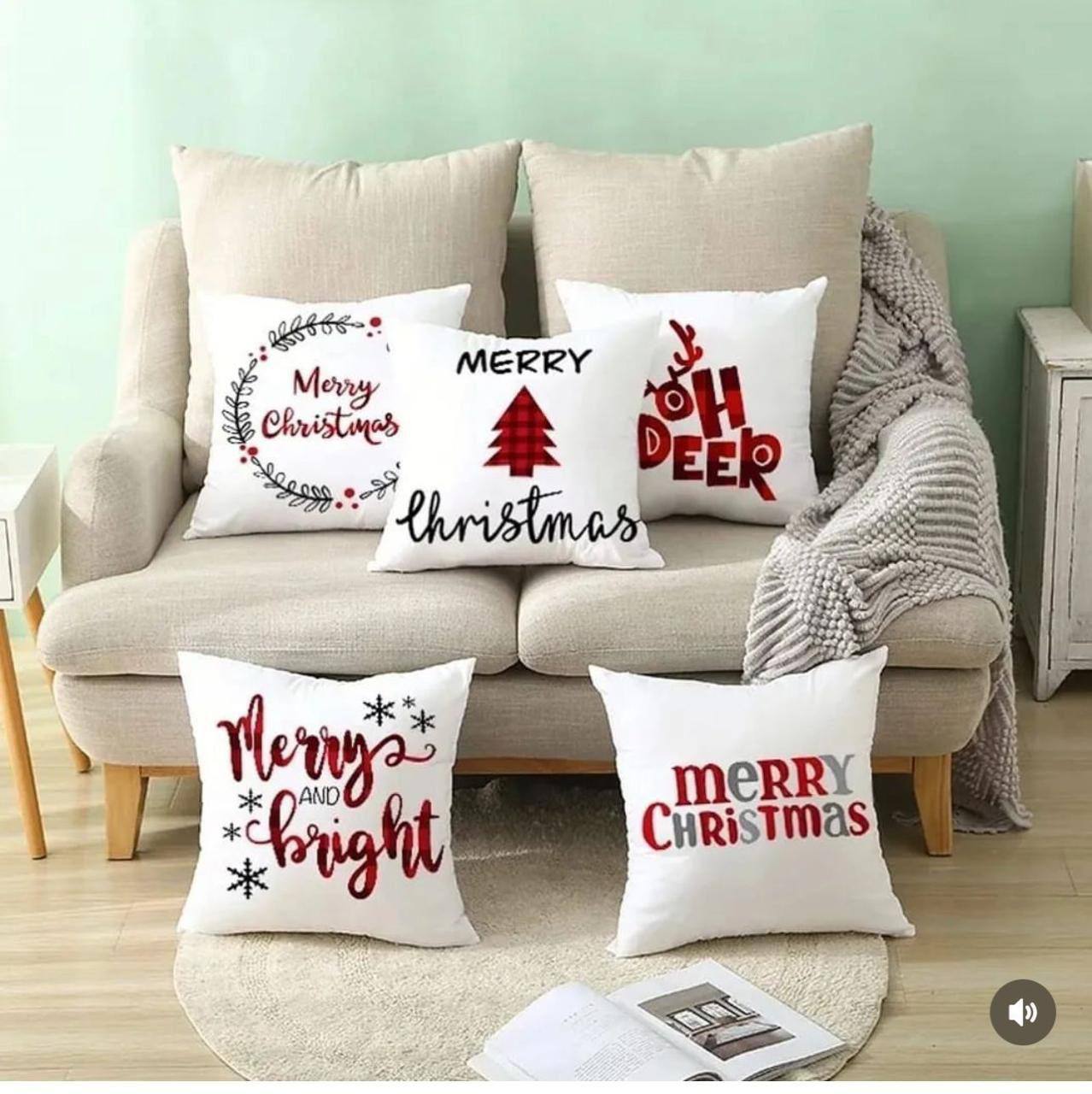 5pc Set Christmas Themed Pillow Covers