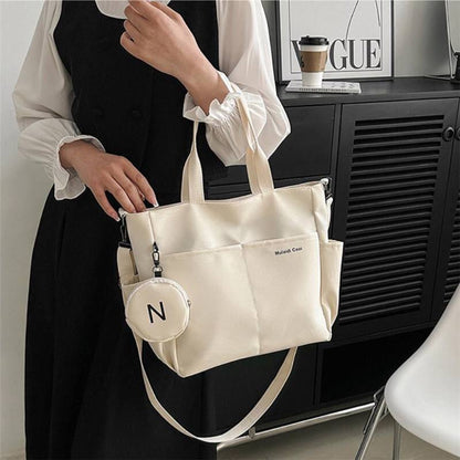 Double sided Pocket Tote Bag/ Teen Women large capacity Single shoulder / Cross body Bag with Round coin purse