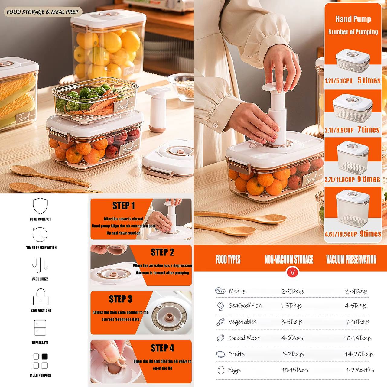 2pcs Food Vacuum Storage Containers