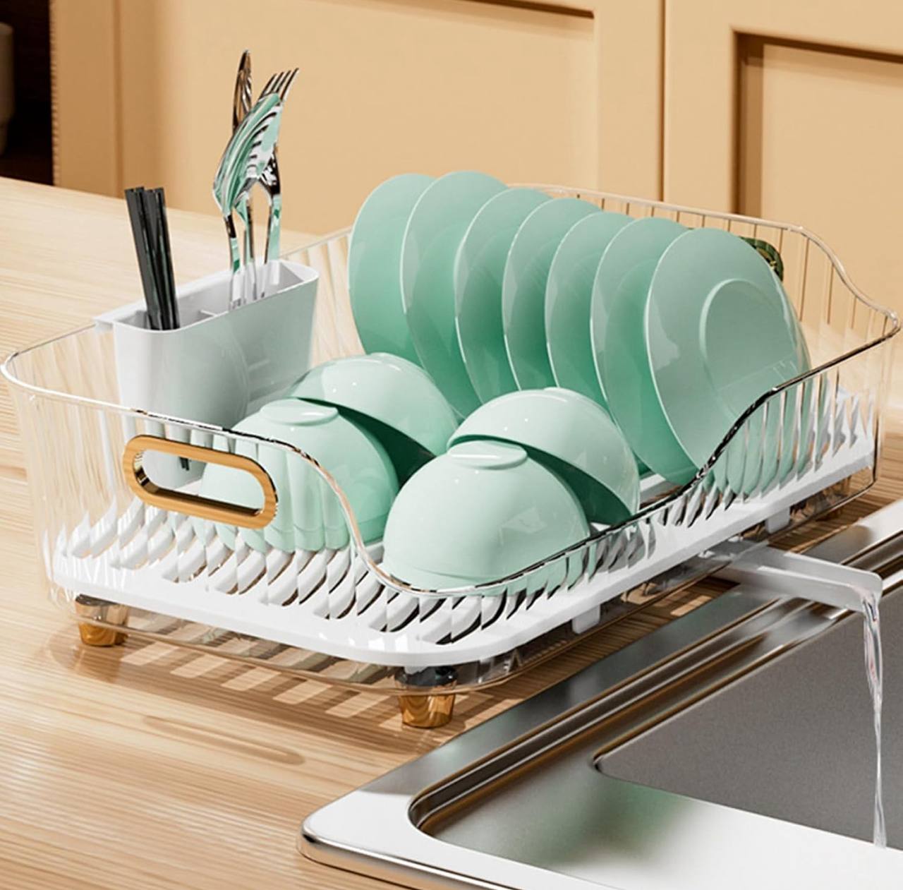 Golden handles, Strong acrylic, Self draining Bowl rack