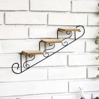 Staircase wall hanging flower shelf