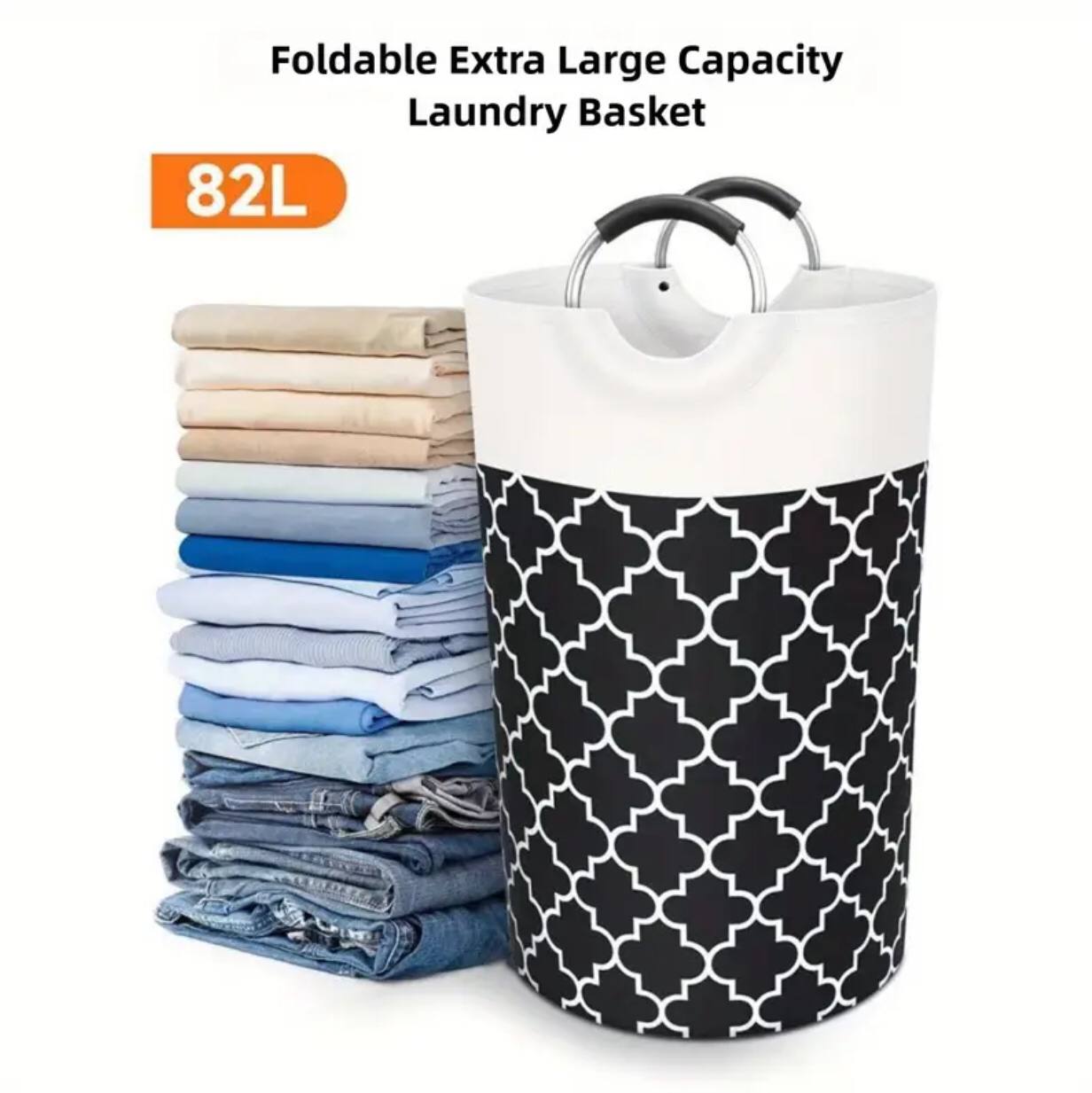 LARGE CAPACITY  LAUNDRY BASKET 82L WITH METAL HANDLES