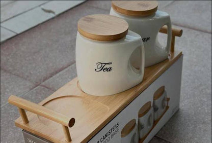 3pcs canisters set with bamboo tray, cute and elegant cans
