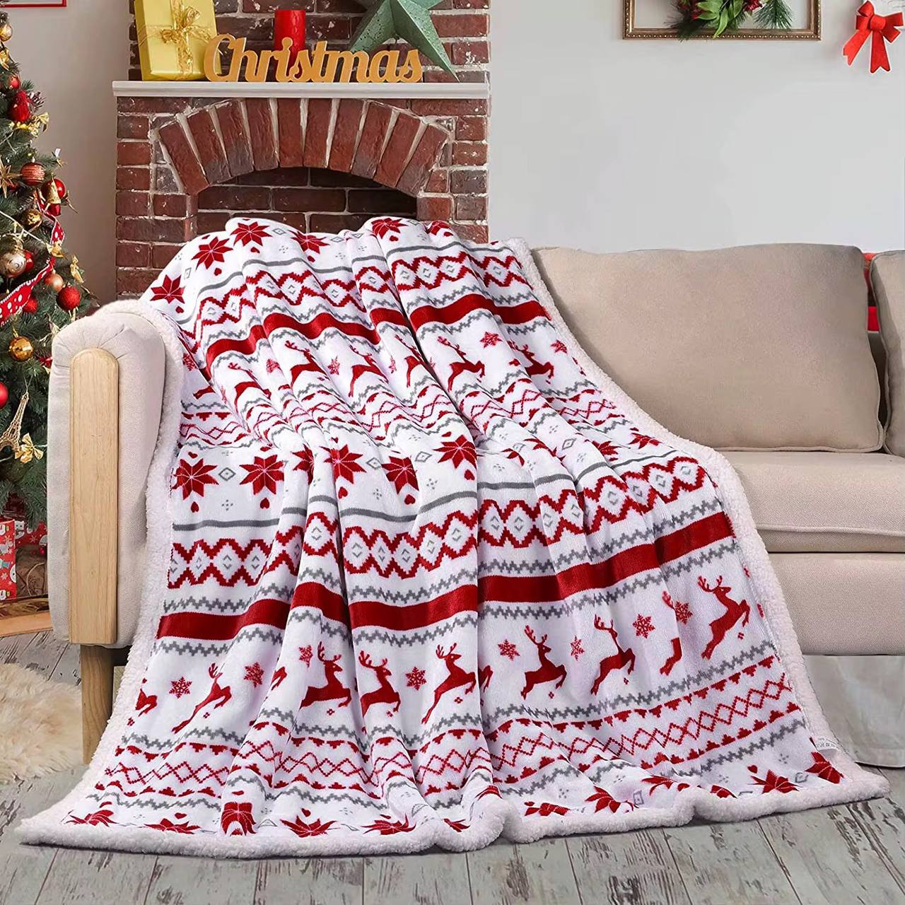 Christmas Themed Premium Sherpa Fleece Throw Blanket