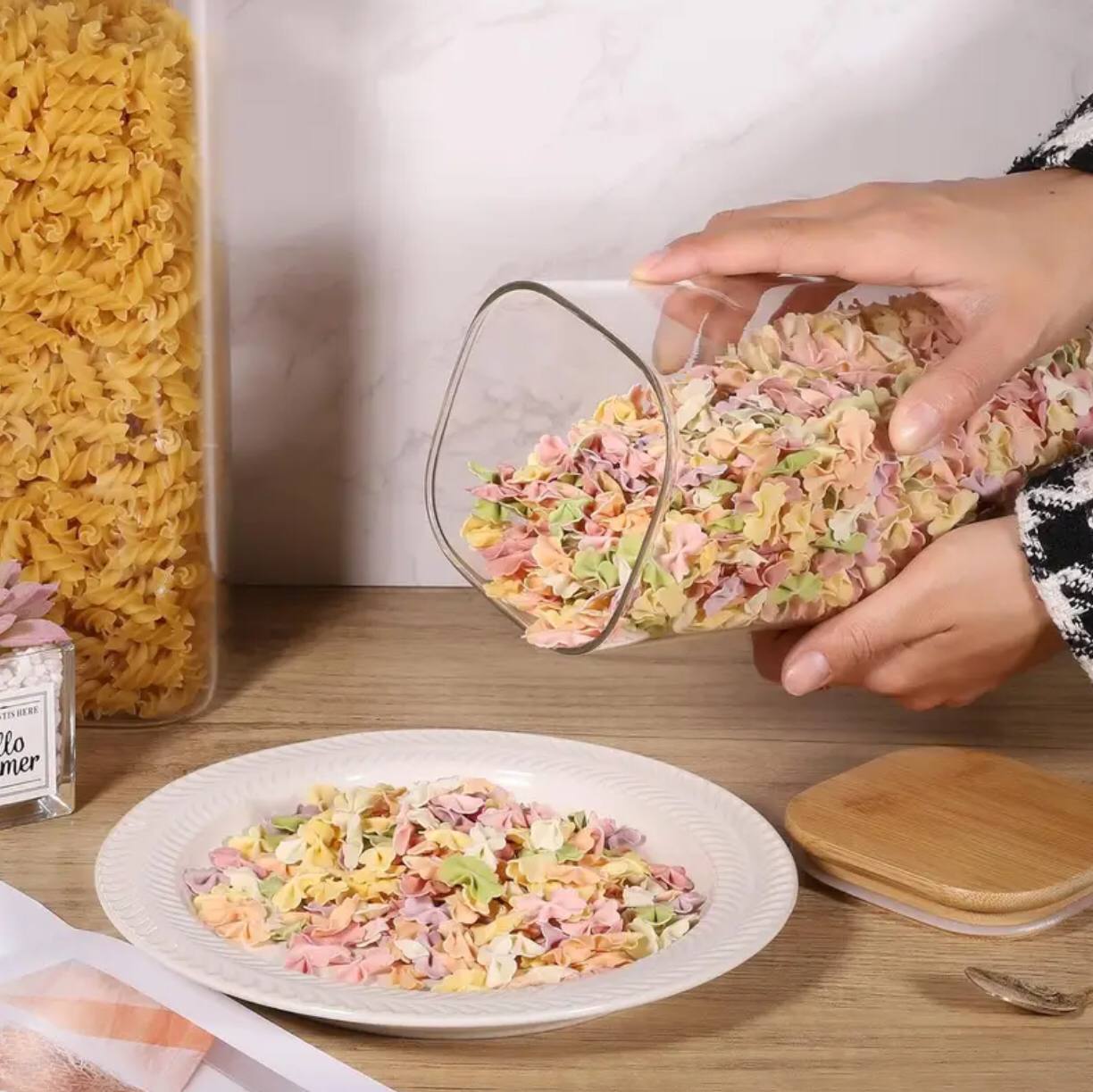 Rectangular shape glass spaghetti jar