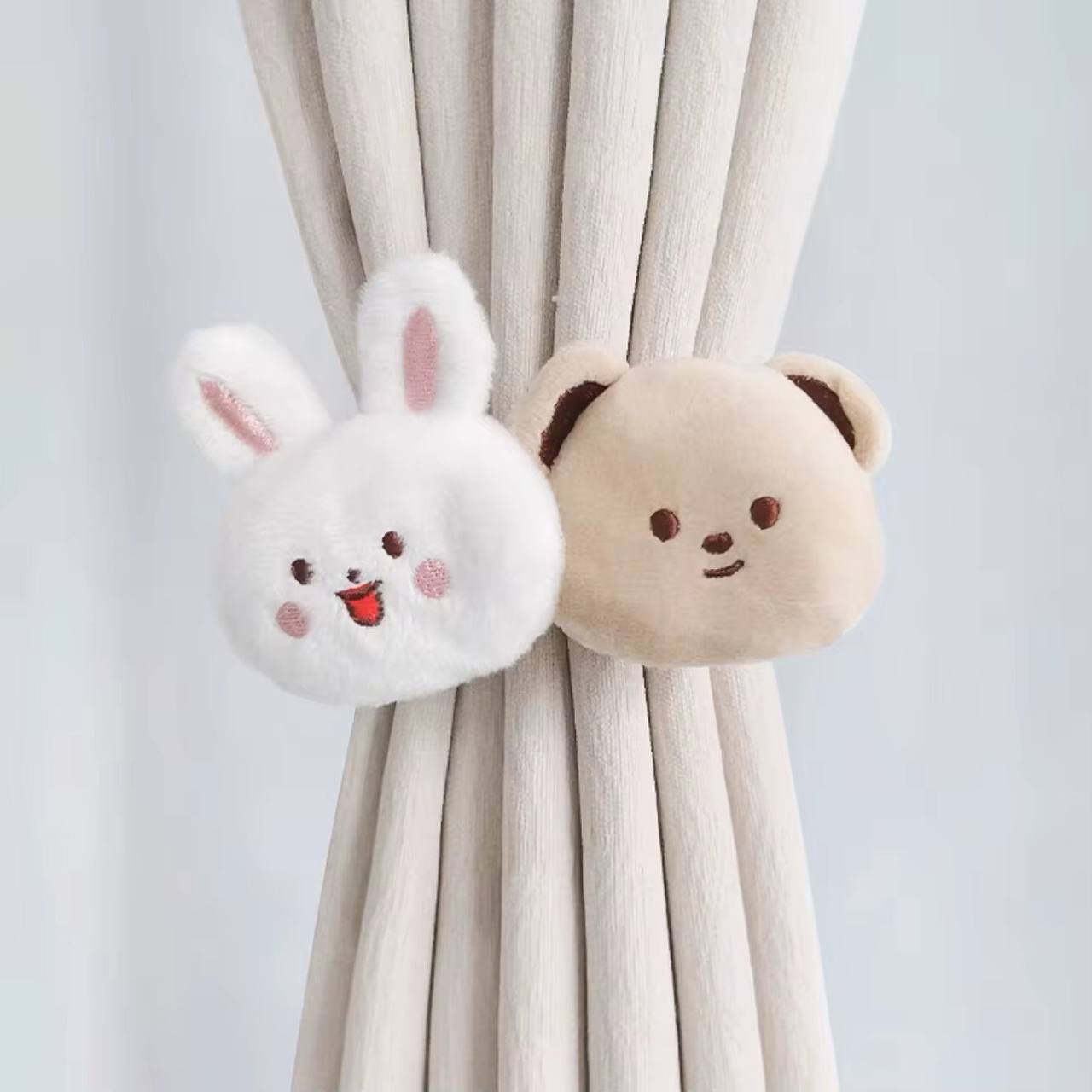 2pc Cartoon Bear Curtain 3D Cute Window Curtain Buckles