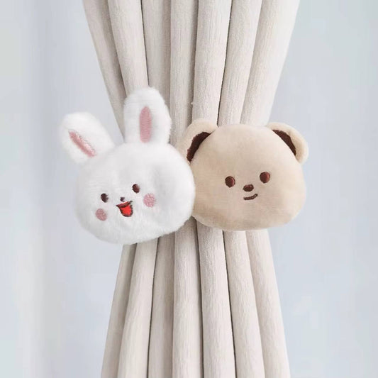 2pc Cartoon Bear Curtain 3D Cute Window Curtain Buckles