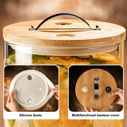 Bamboo base and lid 3.6L Golden borosilicate glass beverage dispenser