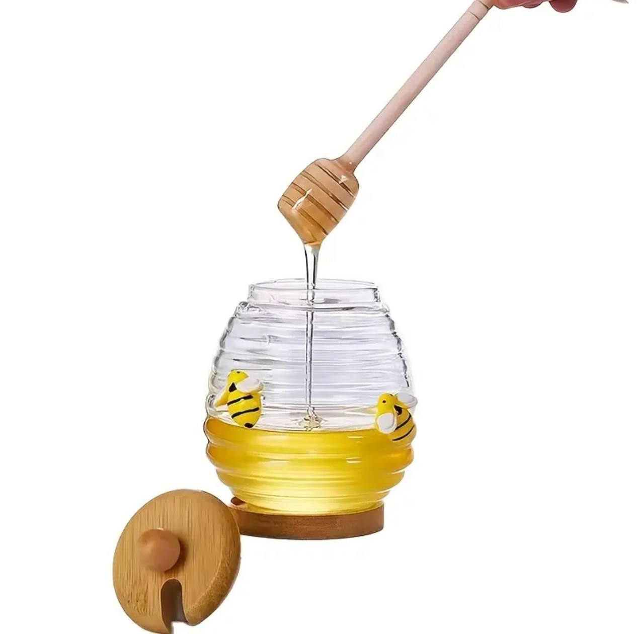 Honey canister container lid and stiring rod
