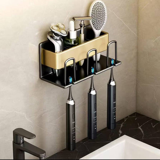 Metallic wall mounted tooth brush/paste holder