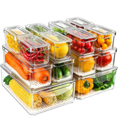 14 pcs BPA-Free Stackable acrylic Fridge Organizer Bins with Lids