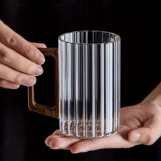 350ml Unique Elegant Glass Mugs.
High Borosilicate Tea/Coffee Cup glass with walnut wooden Handle.