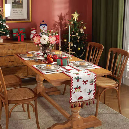 AMERICAN YARN-DYED JACQUARD CHRISTMAS TABLE RUNNER AND TABLE MATS