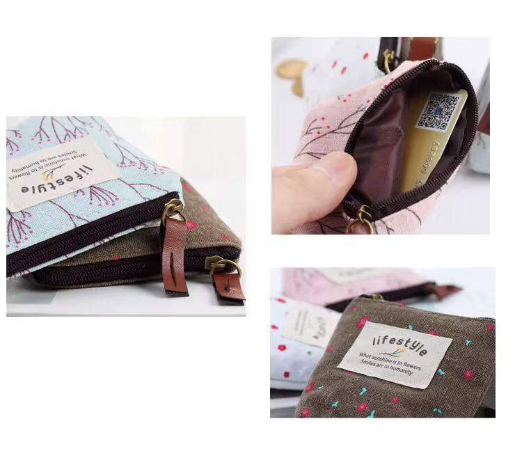 Japanese and Korean Men of Women Small Fresh Plant Floral Coin Purse